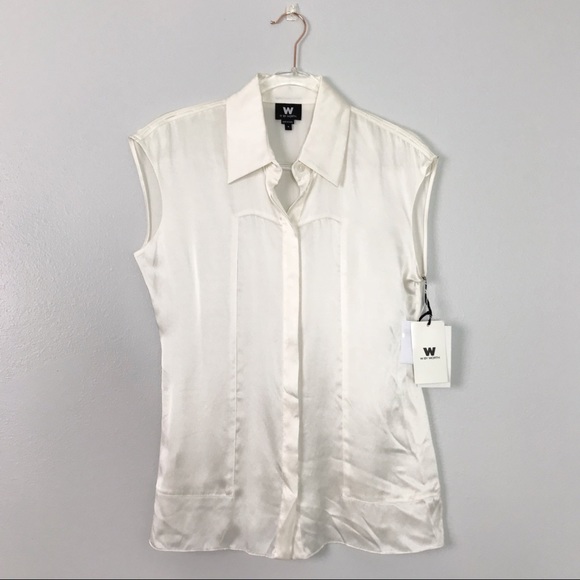 W by Worth White Blouse Sleeveless 100% Silk - Picture 3 of 6